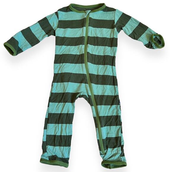KicKee Pants Green Rugby Stripe Zipper Coverall 6-9m - Picture 1 of 8